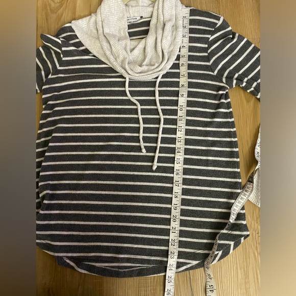 ❤️🔥❤️🔥Pink Clover Charcoal & Cream Striped Cowl Neck Drawstring Sweat Shirt - Picture 7 of 7